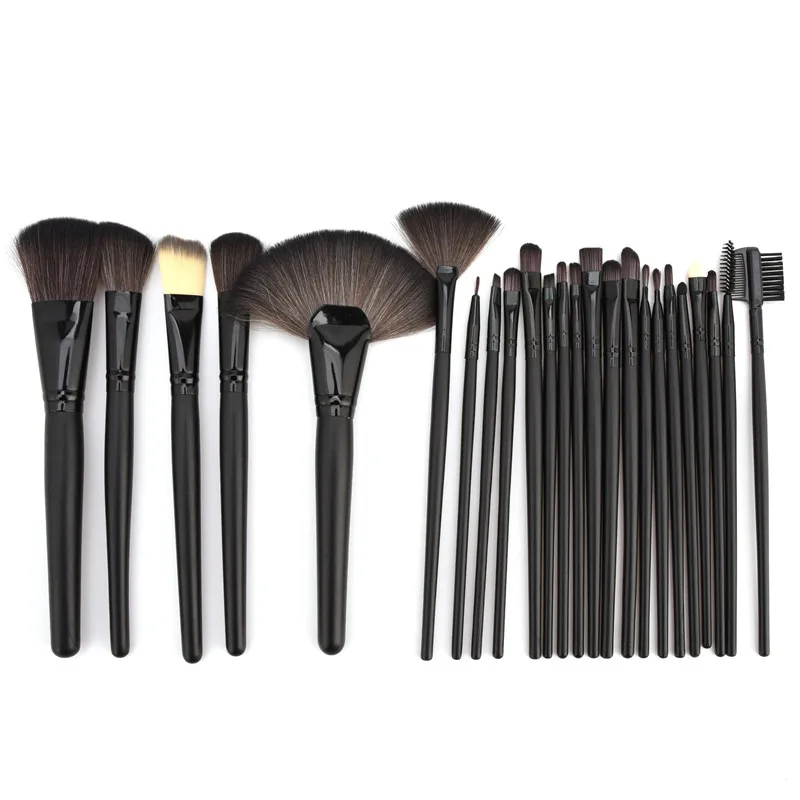 24pcs professional Wooden handle Black Luxury PU Bag Makeup Brushes Set  For  Beauty