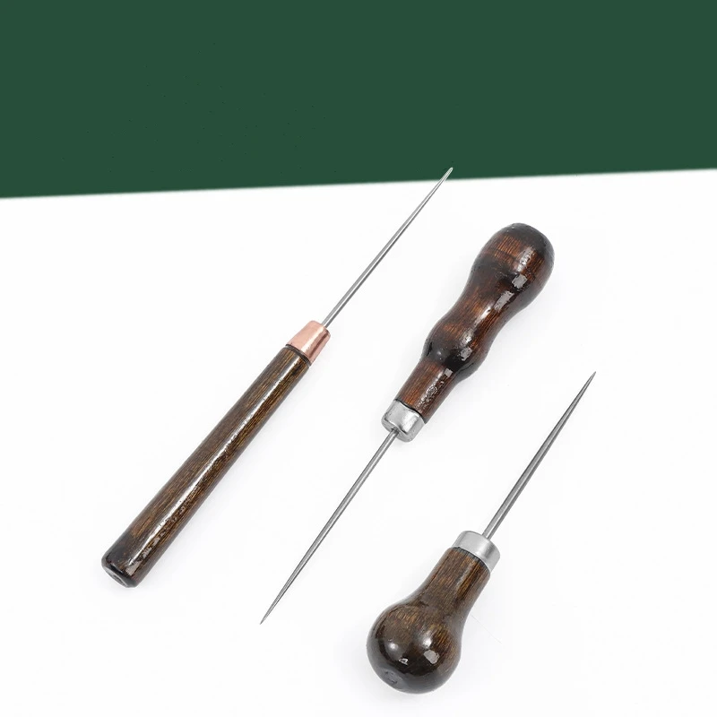 Factory Wholesale Professional Sewing Tools Needle Leather Wood Handle Awl For Stitching