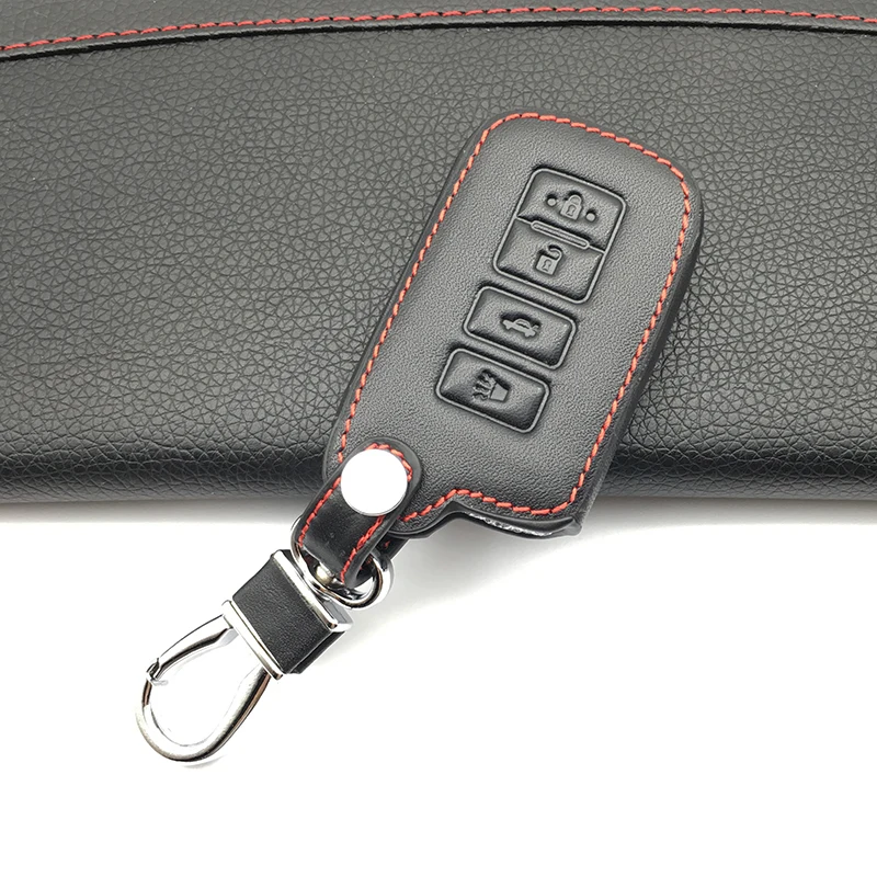 Genuine Leather Key Cover Fob Keychain Cases Holder For Toyota Highlander RAV4 Camry Avalon Corolla 4 Buttons Smart Keys