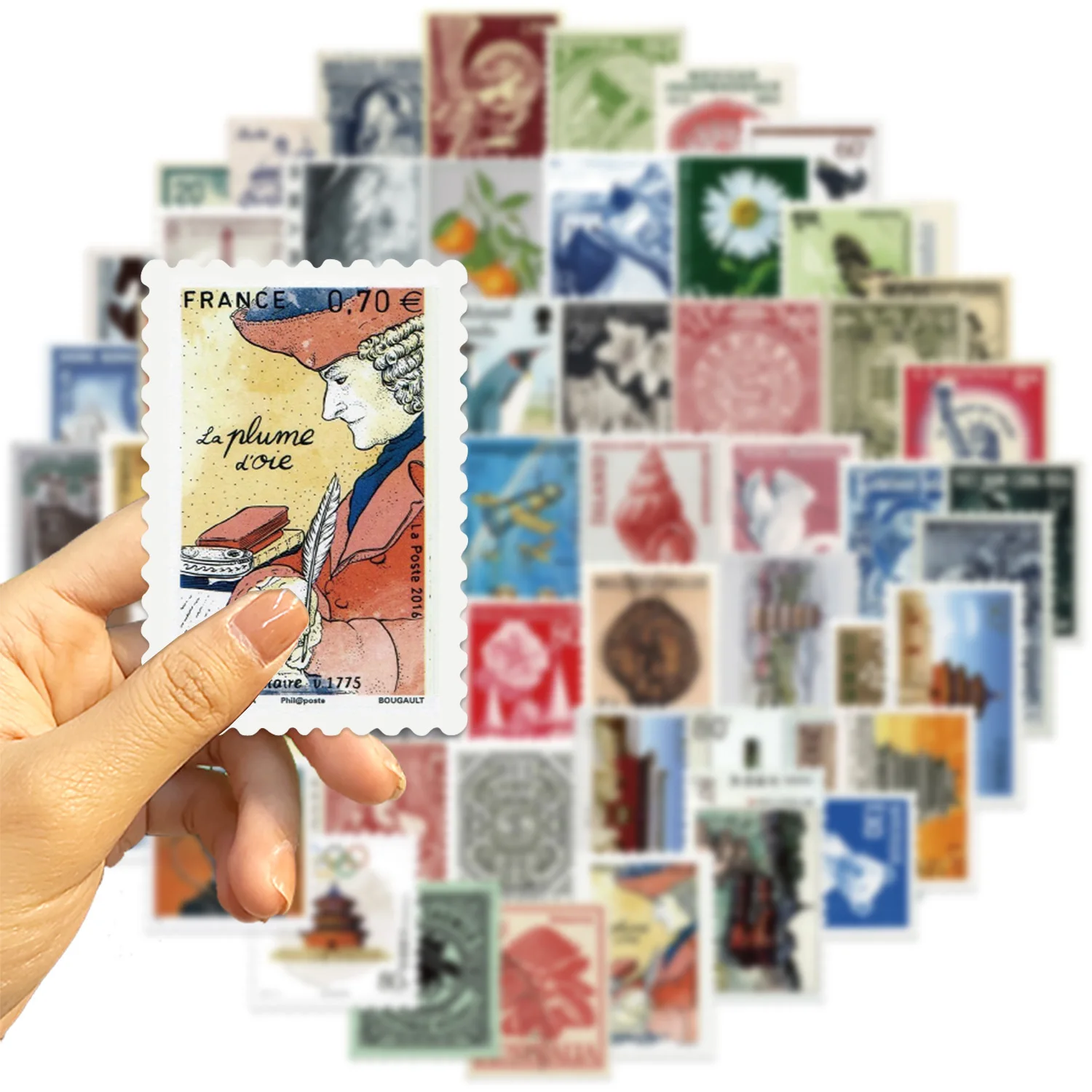 64PCS Retro Postmark Die Cut Stickers for Kids Teens Adults, DIY Vinyl Waterproof Motorcycle Stickers Decals Wholesale