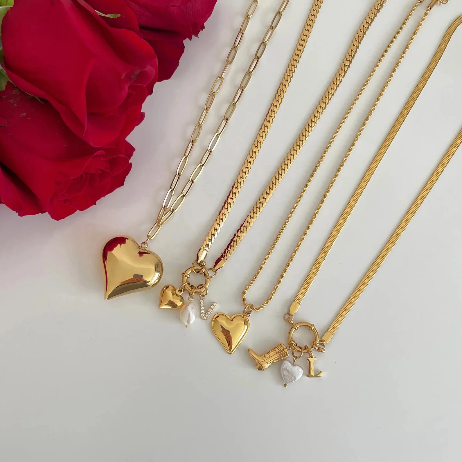 Custom Women Accessories CZ Diamond Initial Letter Charm Necklace Personalized 18K Gold Jewelry Boot Freshwater Pearl Necklace