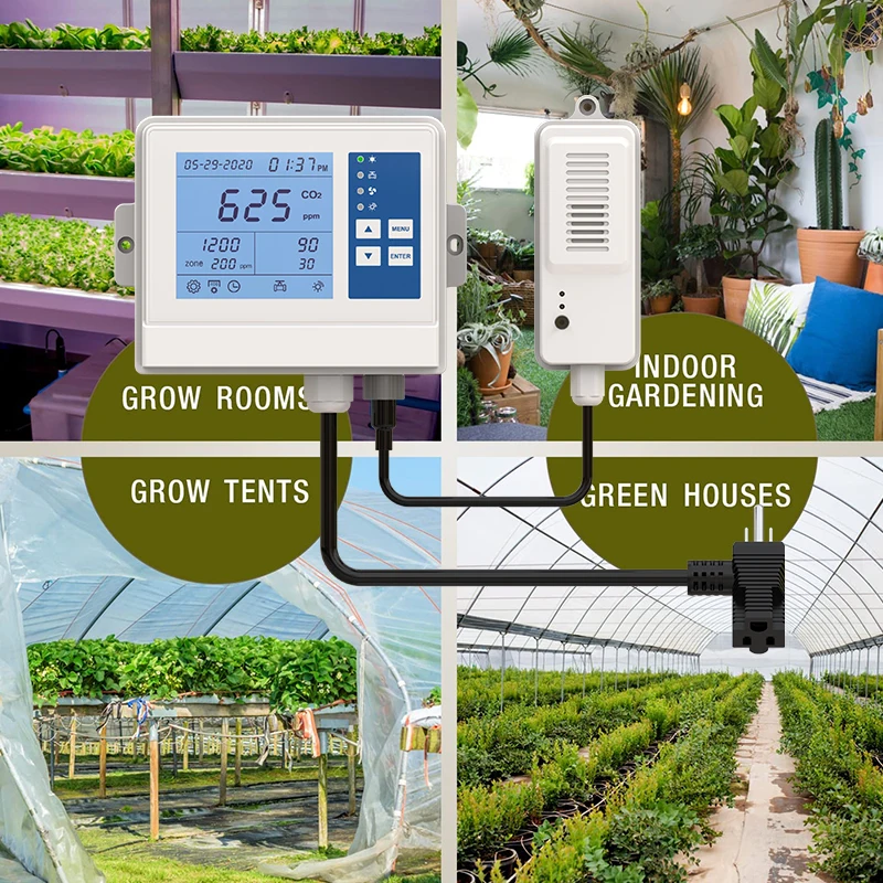CO2 Controller for greenhouse with Remote sensor, CO2 Regulator valve control auto photocell sensor for Grow Room, Home Grower