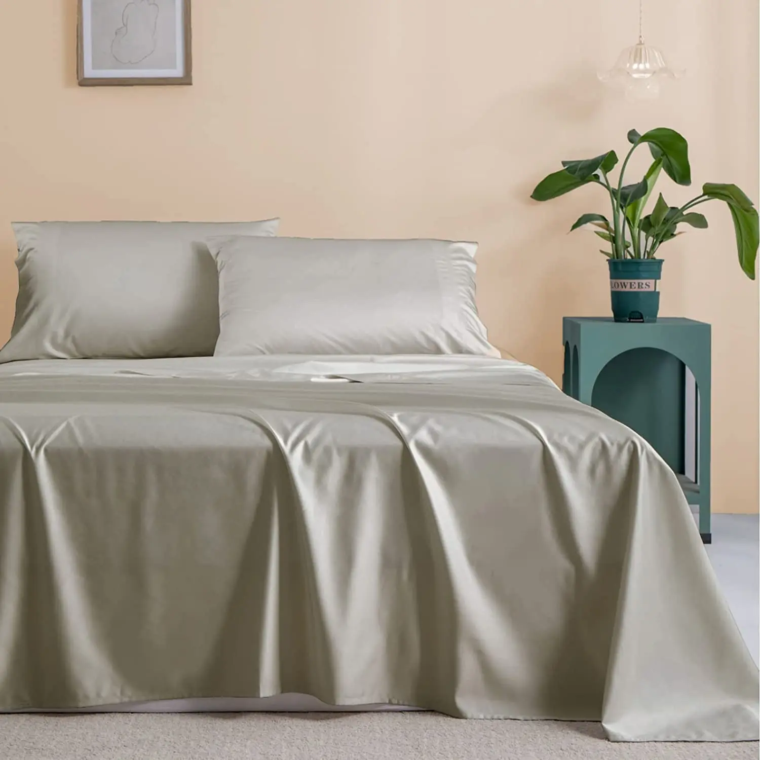 100% Bamboo Sheets Set- Cooling Bamboo Bed Sheets for Queen Size Bed with Deep Pocket 4PCs Super Soft Fitted Bamboo Sheet