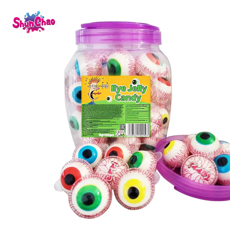 Funny Halloween Multi Colored Eyes Ball Shape Jelly Candy Fruity Flavor Gummy Candy For Kids