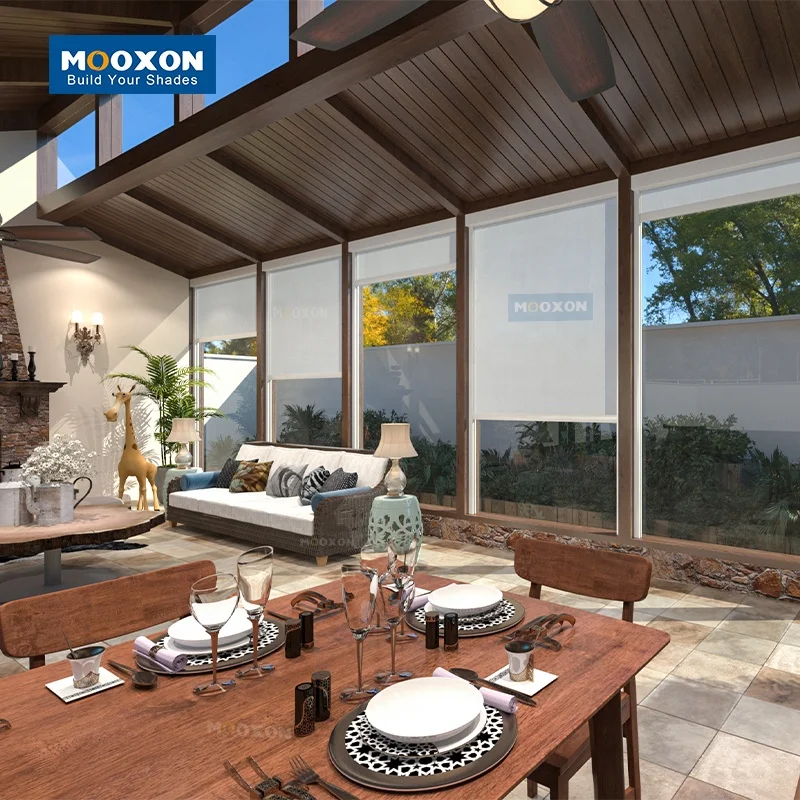 Mooxon Manufacturer Wholesale Motorized Roller Blinds Blackout Window Roller Shades Sun Screen Outdoor Blind