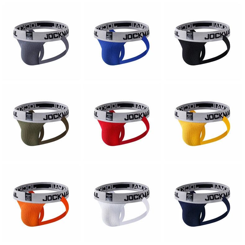 JOCKMAIL luxury quality Gay Jockstraps Rainbow stripe men underwear Sexy male bikini underpants Sissy G-string