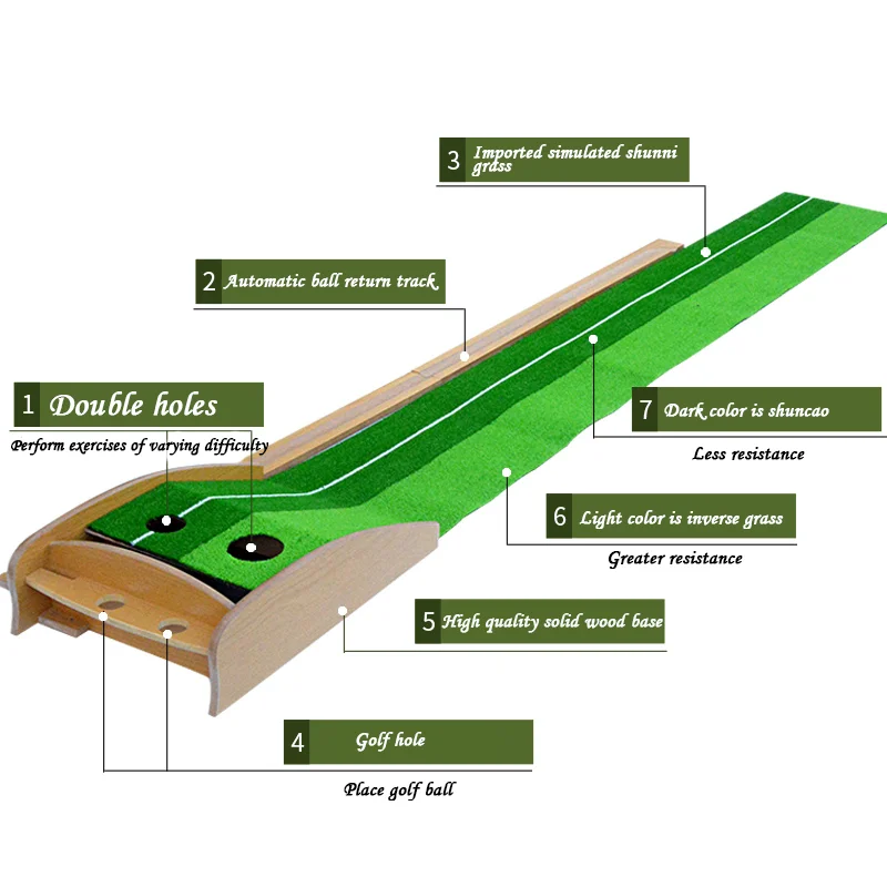 Wood Indoor Golf Putter Trainer Practice Set Training Mat Indoor Mini Golf Putting Green Golf Simulator Set Manufacture&Export