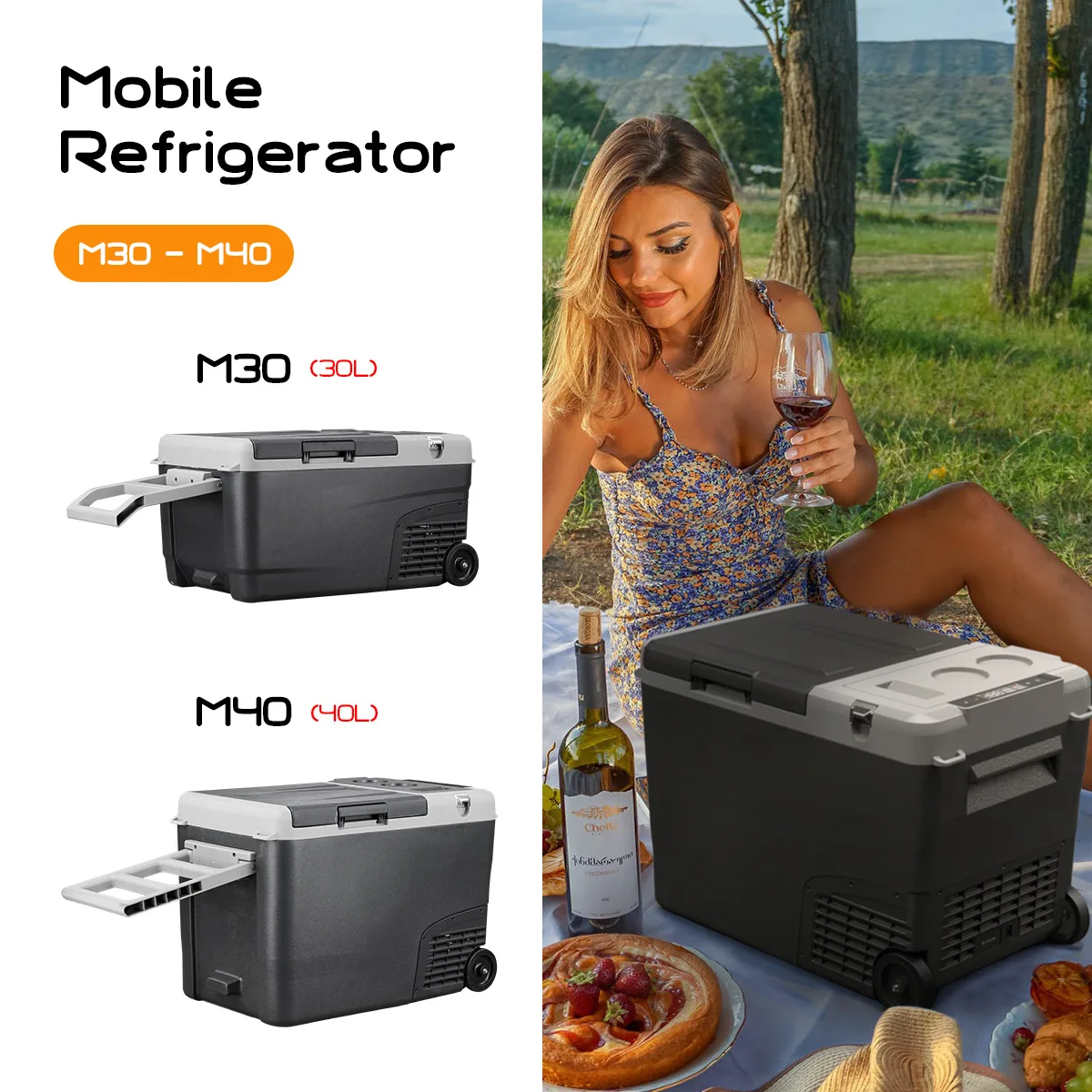 Alpicool M40 mini car fridges factory supply portable freezer 12v 24v portable electronic refrigerator with Heavy duty pull rod