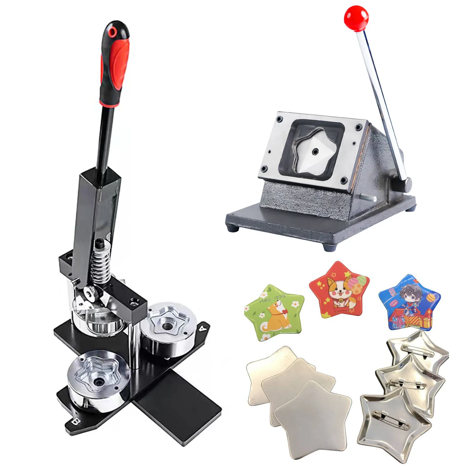 58*58MM Star Shape Button Maker Kit Badge Making Machine+Paper Cutter+100pcs Badge Buttons