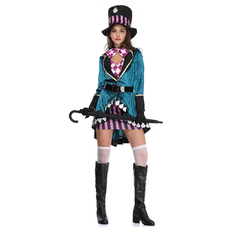 Carnival Movie Purple Vertical Stripe the Mad Hatter Magician Costume Mardi Gras Nightclub Stage Performance Suits for Women