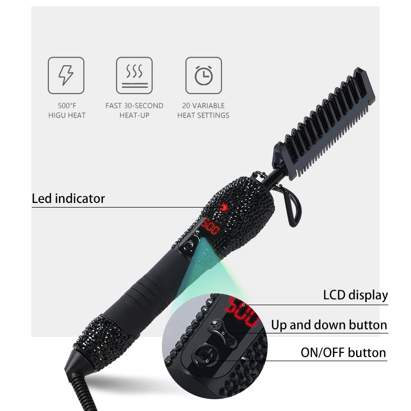 Luxury hot tool electric hair comb bling rhinestone hot hair comb