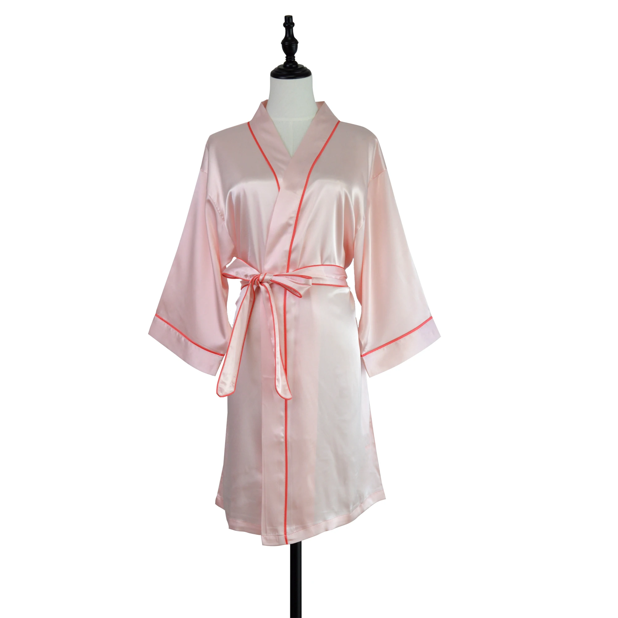 Hot Selling Women Piping Satin Robes Bridal Bathrobe Wedding Bridesmaid Fashionable Short Kimono Robe