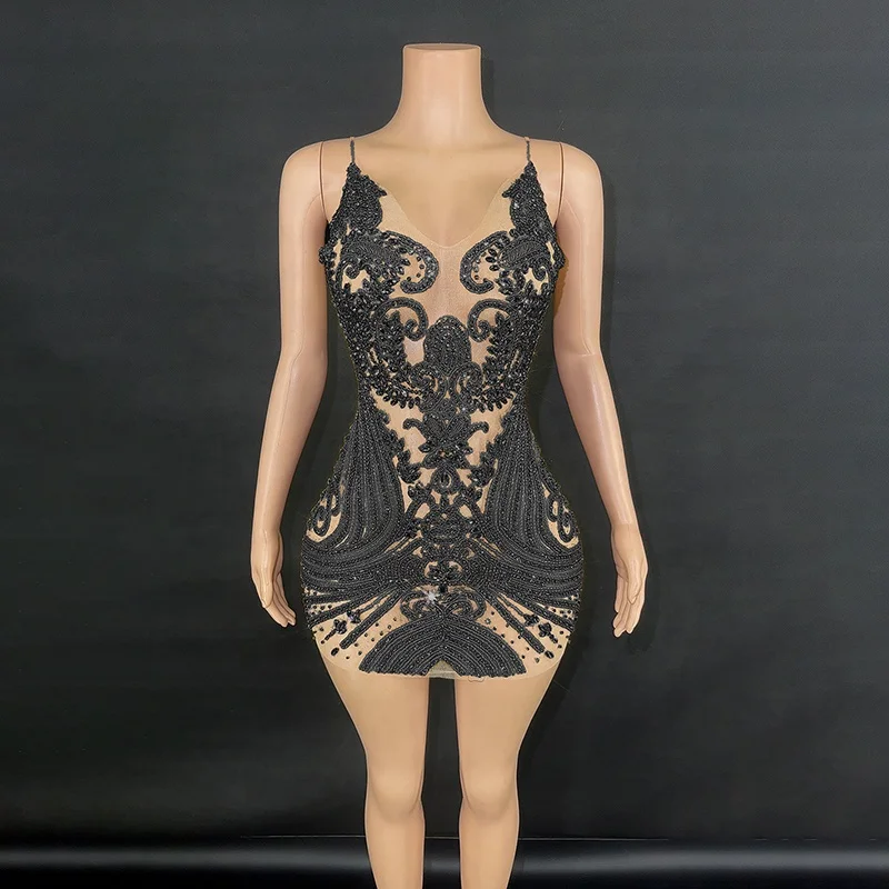 y3461 dropshipping productos 2024 sexy short dresses sexy short dresses black rhinestone mesh dress