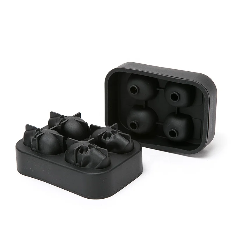 Custom 4 Grid Giant 3D Skull Flexible Silicone Skull Ice Cube Tray Mold with Lid