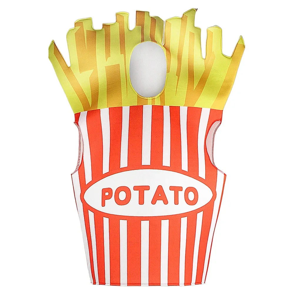 Adult Funny 3D Print Hamburger French Fries Sausage Hot Dog Costume Cosplay Halloween Men Women Family One-Piece Food Costume
