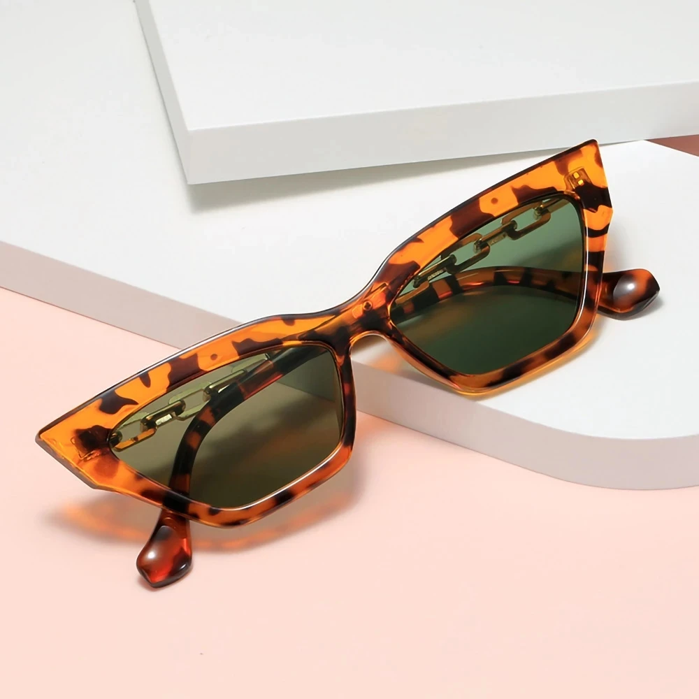 Women Sunglasses 2022 New Vintage Chain Cat Eye Fashion Jelly Color Pink Glasses Brand Designer Men Colorful Sun Glasses UV400