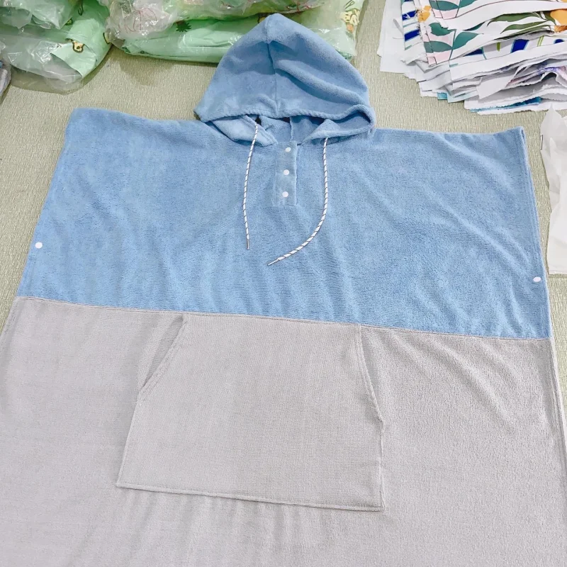 2023 new custom logo Organic Cotton Hooded changing robe swimming pool Personalized Beach Surf Changing Poncho Towel for Adult