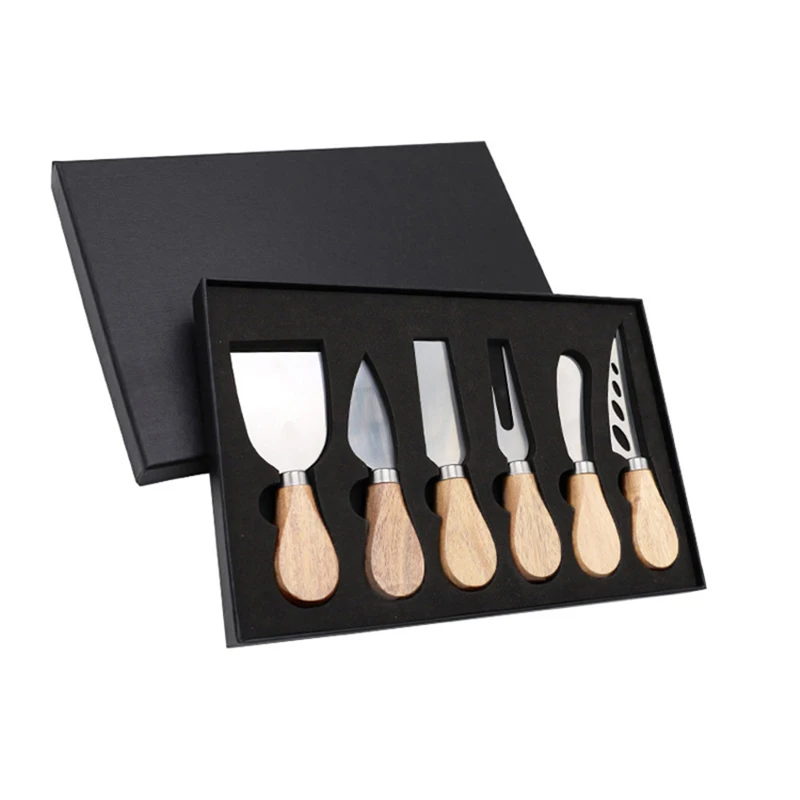 Gift set 6pcs Oak wooden handle cheese tools cheese knives fork