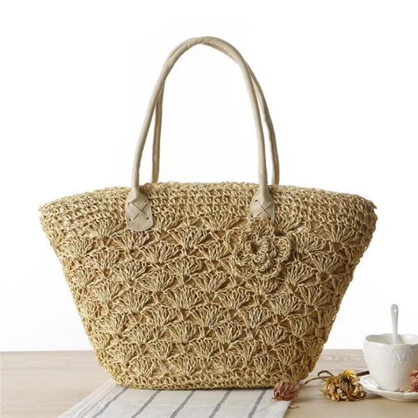 New Summer Crochet Raffia Straw Bags Shell Flower Beach Tote Bag