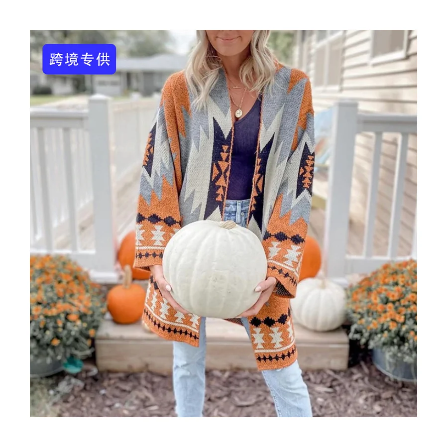 Russia Wholesales Custom Long Sleeve Designer Knitwear Tapestry Knitted Plus Size Oversized Cardigan Women