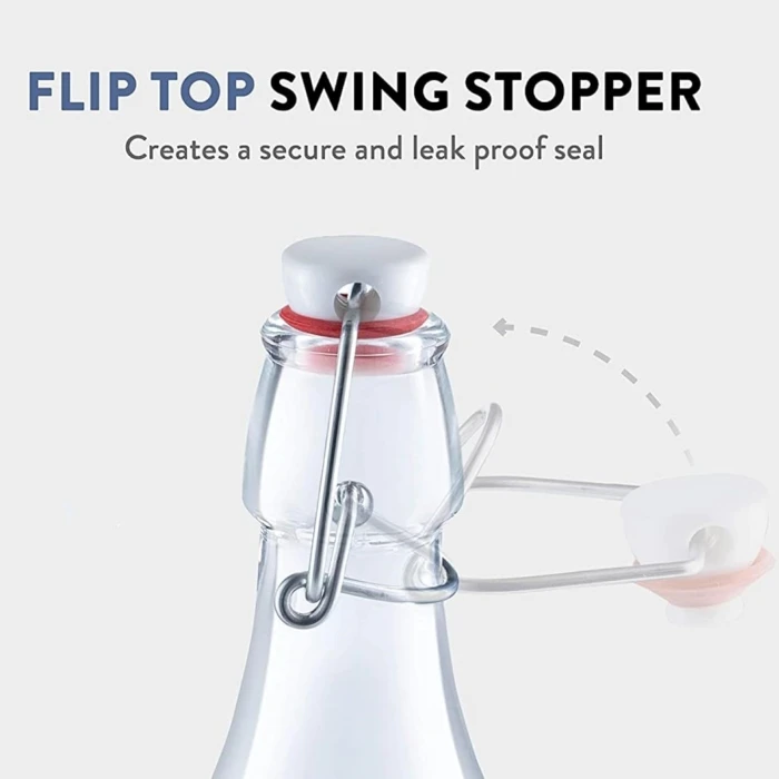 8.5 oz (250 ml) Flask Clear Glass Bottle with Swing Top and Rubber gasket and wire bal