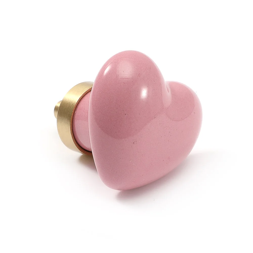 Maxery Children Heart Handles Wardrobe Porcelain Colorful Cabinet Pull Ceramic Brass Handles Multicolored Door Knobs for Drawers