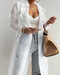 LW new product ideas 2022 modest organza fabric spring solid color loose jacket long cardigan sexy top for women blouses shirts