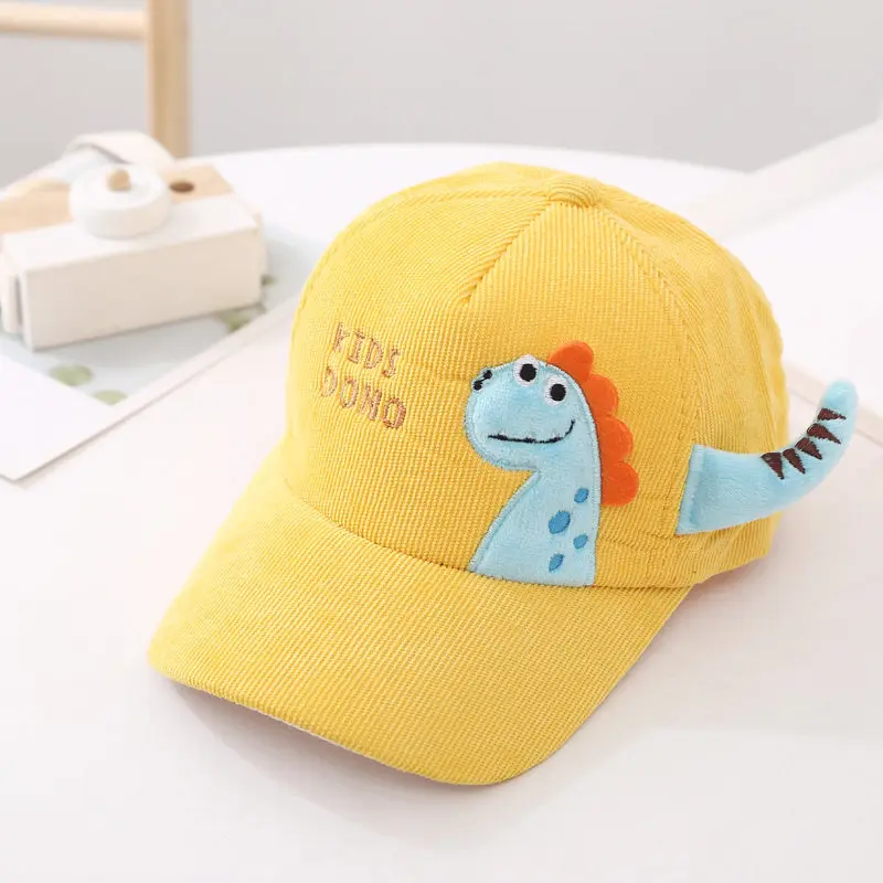 Cartoon Embroidered Dragon Charms Baseball Cap for Kids Spring Autumn Corduroy Sun Hat