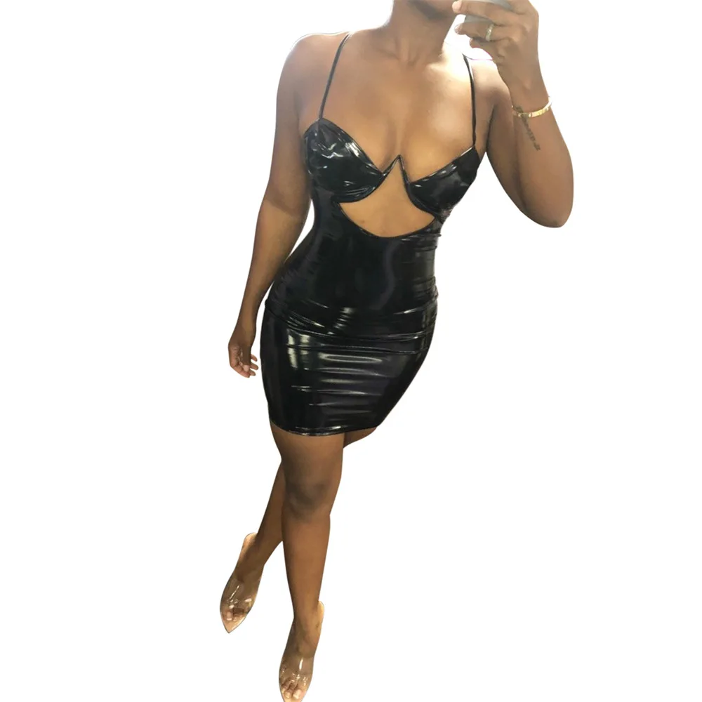 MOQ 1PC FC-K8668 Fashion New Design Women Mini Bodycon Dress Open Front V Neck Spaghetti Strap Dress Club Wear Sexy