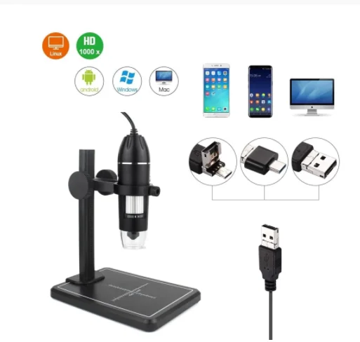 Professional USB Digital Microscope 1000X  8 LEDs 2MP Electronic Microscope Endoscope Zoom Camera Magnify WITH  Lift Stand