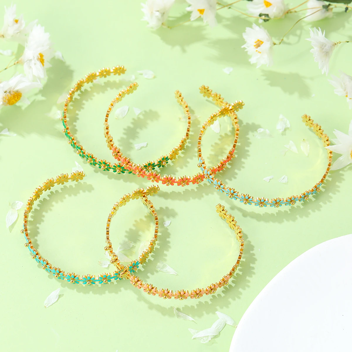 fashion daisy bracelets cuff hoop stud earrings INS hot sale titanium steel non tarnish colorful enamel jewelry sets gift women