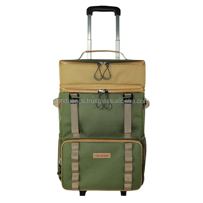 Custom Outdoor Camping Removable Wheeled Cart 4 Person Rolling Box Backpack Bags Picnic Trolley Cooler