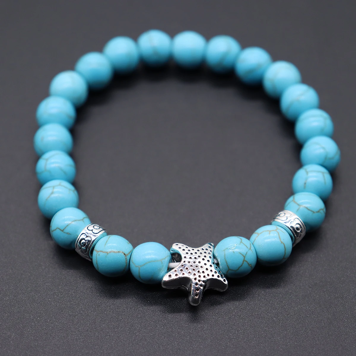 European American Retro Turquoise Bracelet Set Cross-Border Fashion Beaded Bracelets with Natural Stone Turquoise Color