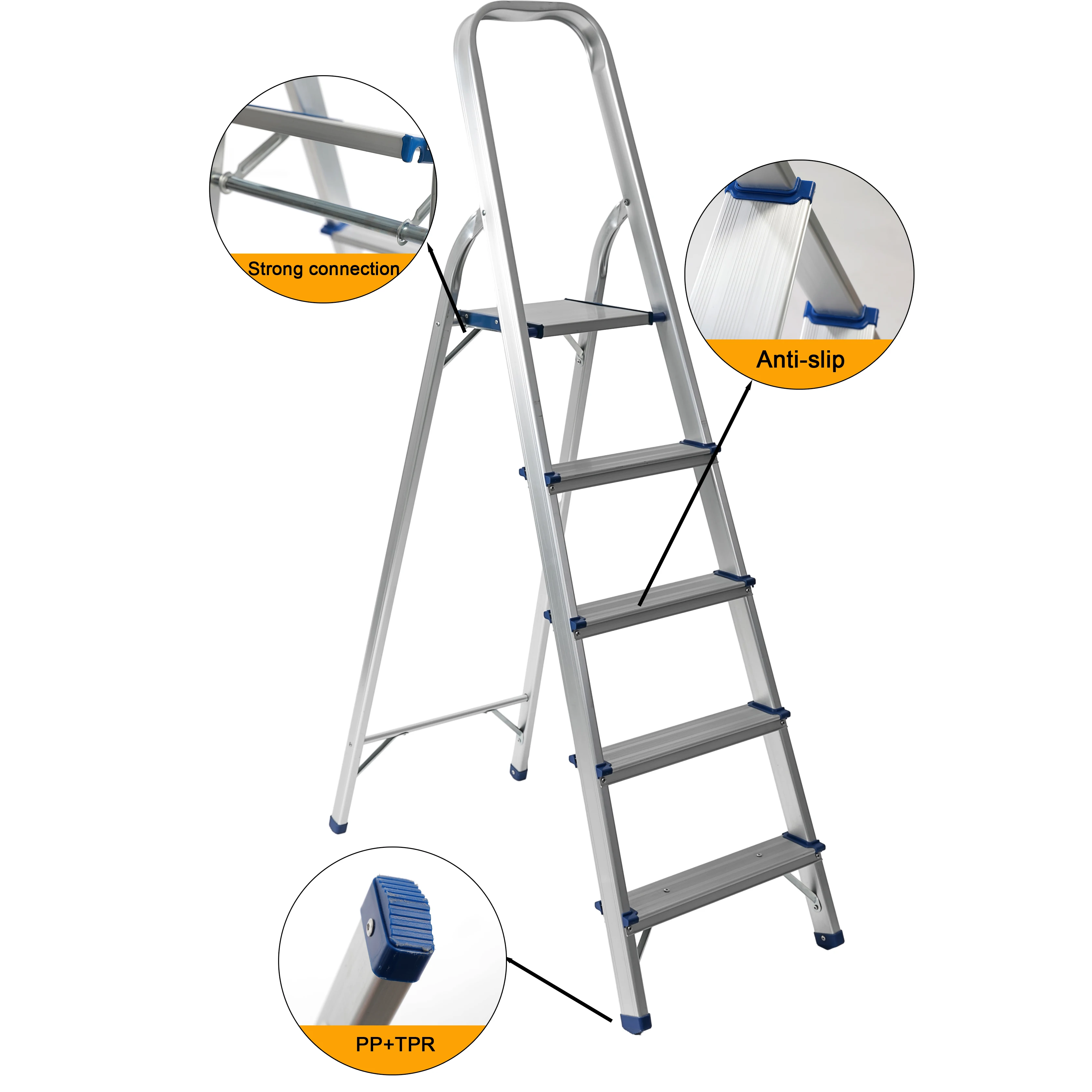 High Quality 5-Step Metal Folding Aluminum Step Ladder Portable Industrial Design for Outdoor and Workshop Use EN131 Certified