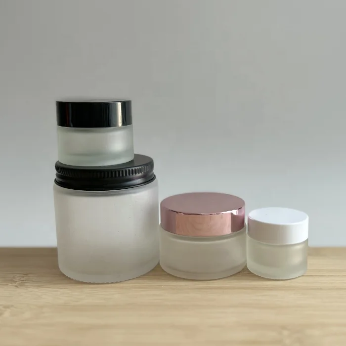 White Face Cream Jar Bamboo lid Frosted Glass Cosmetic Ceramic Jar With Lid For Skin Care
