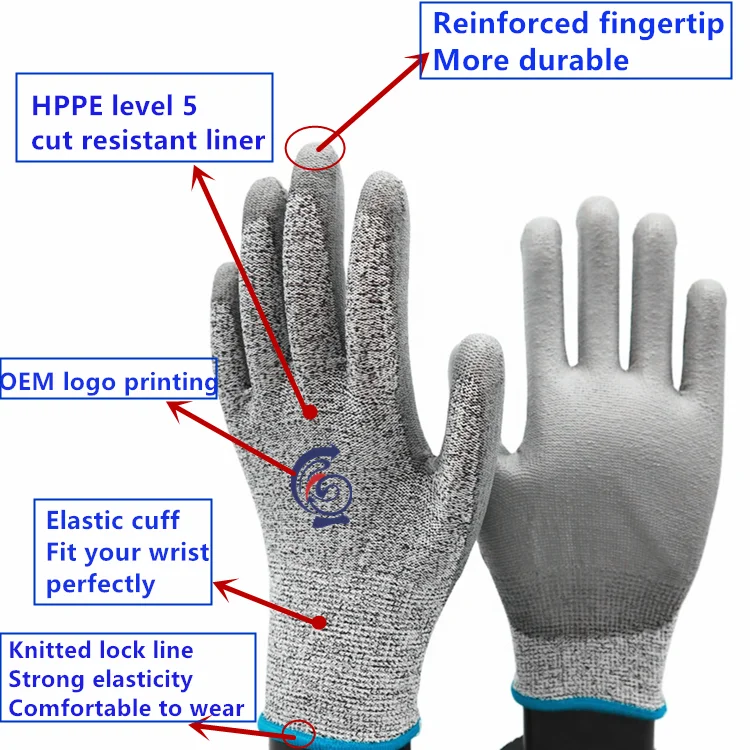 Anti-Cut Level 5 Protection Safety Work PU Cut Resistant Gloves