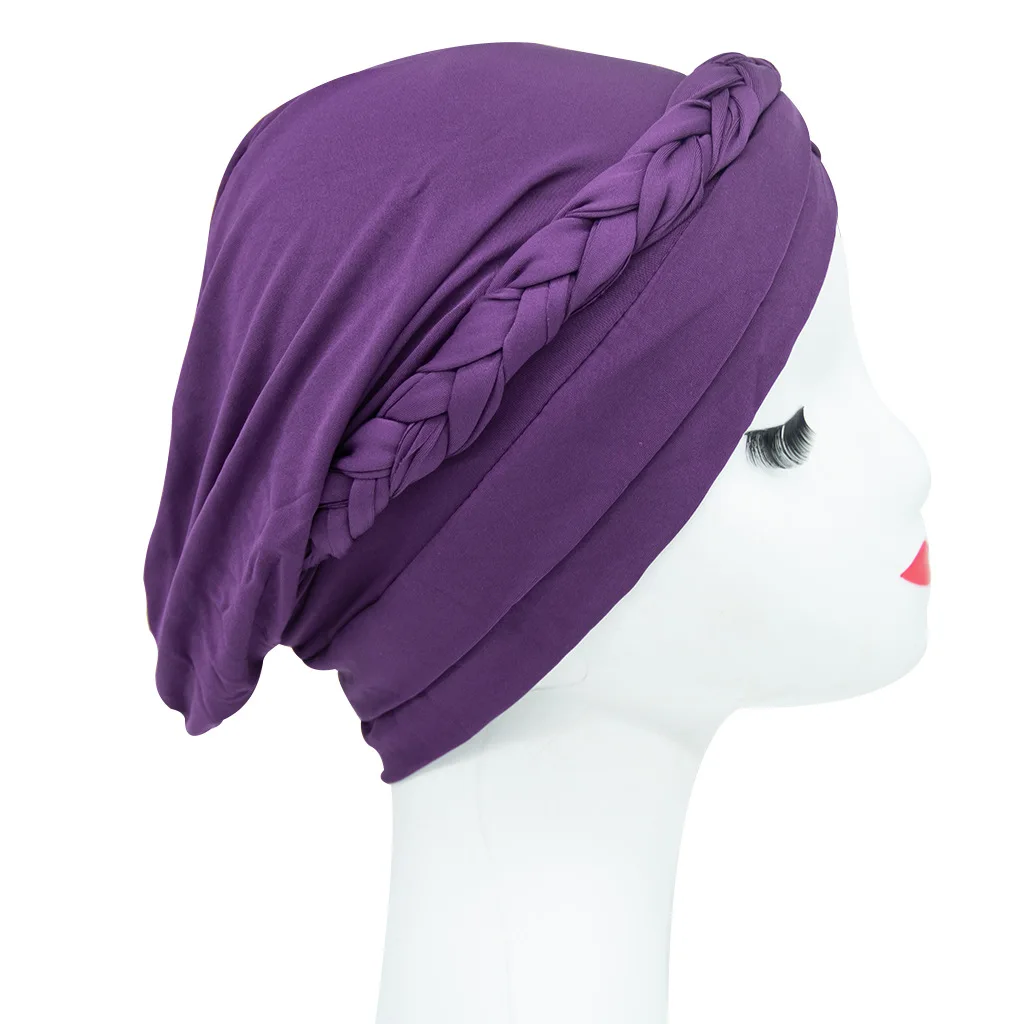 Popular solid color twist braid turban hat Muslim milk silk ethnic hat