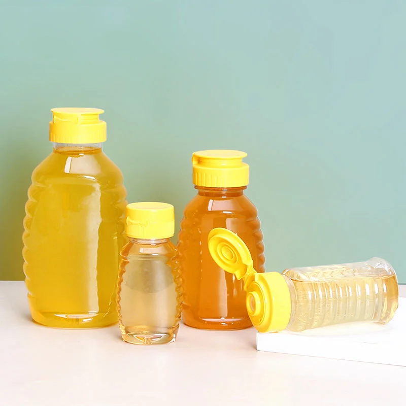 Honey Jar Clear Plastic Squeeze Honey Bottles and Honey Container Dispenser with Flip Lid and Seal