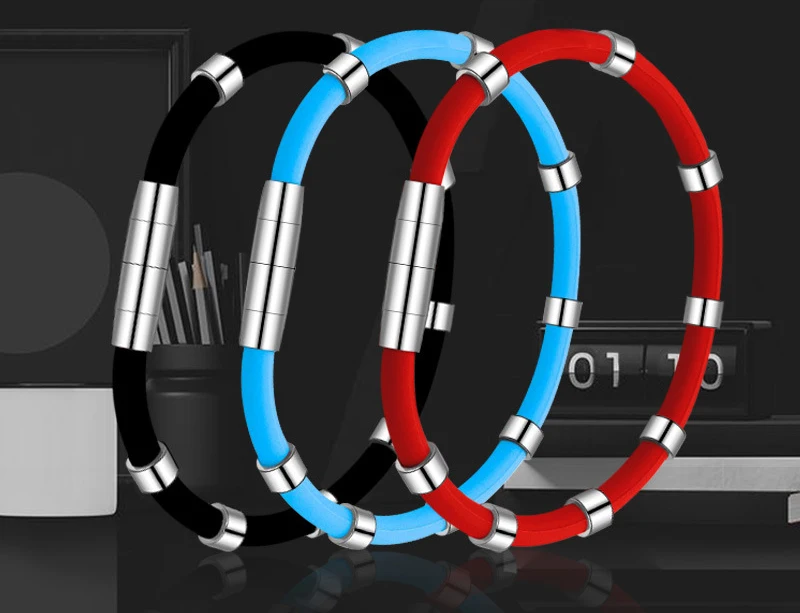 Custom promotional silicon rubber bracelet magnetic negative ion balance silicone wristband