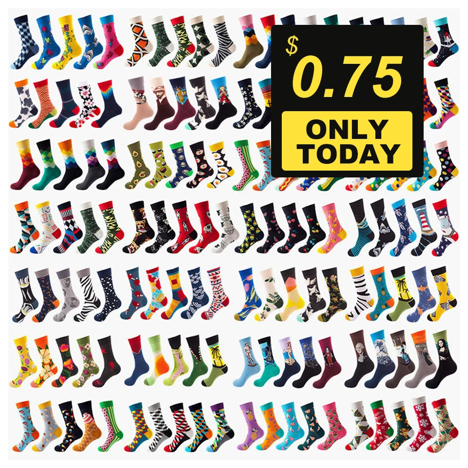 Bulk Wholesale Cheap Happy Socks Cotton Animal Fruit Printed Cute Dress Socks Crazy Funny Funky Women Men Novelty Crew Socks