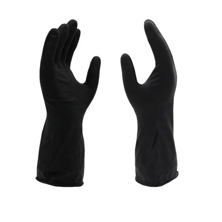 Waterproof safety glove black industrial use anti-slip latex unlined safety glove A 0038