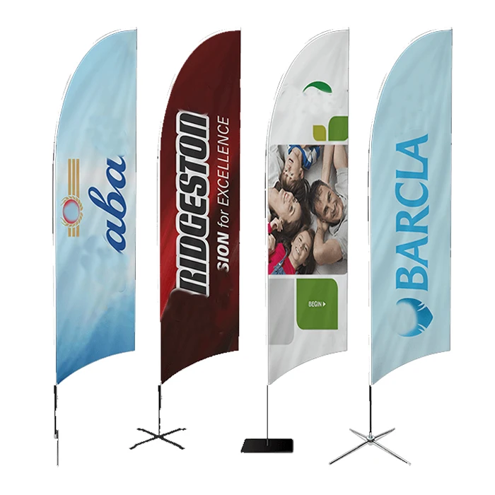 Custom Print Logo Knitted Outdoor Advertising Promotion Double Sided Banner Beach Swooper Wind Flying Feather Flag With Pole Kit