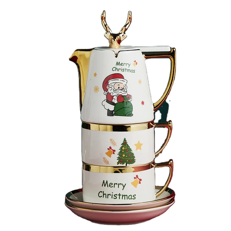 Christmas Elk Luxury Ceramic Coffee Tea Set Teapot Overlap With Cup Saucer Christmas Gift Set