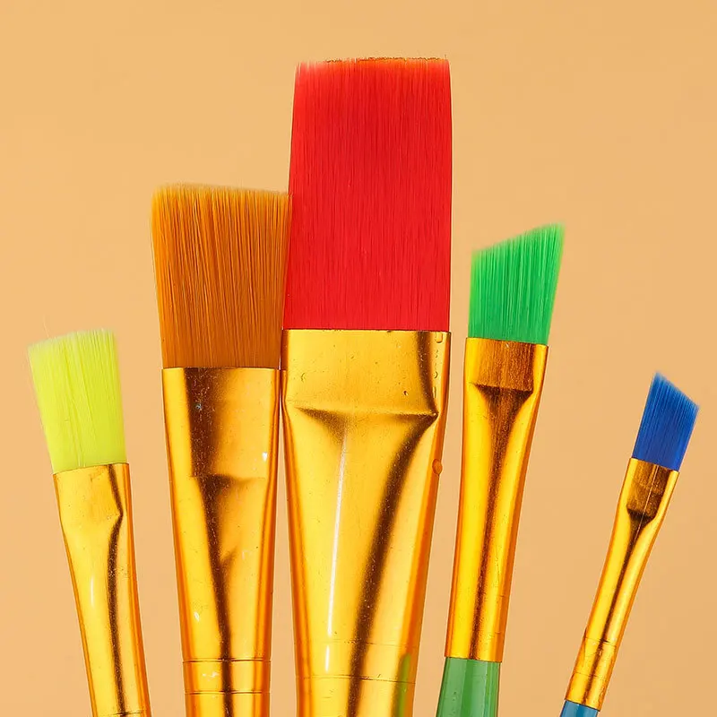 Children Painting Colorful Paint Brush Set Round and Flat Brush Artist Watercolor Oil Brush Drawing