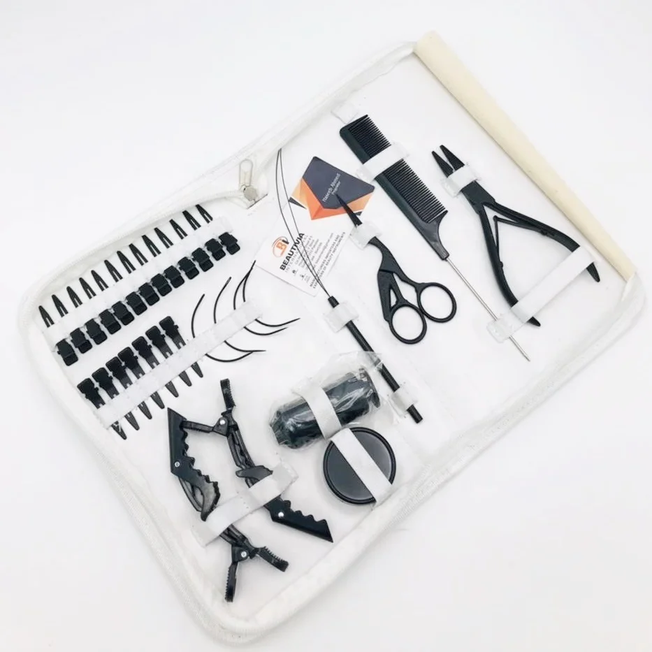 Black Matte Micro Beads Tool Kit Set Wholesale Premium Quality Custom Logo Human Hair Extension Pliers Alligator Clips Microbead