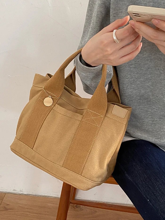 Mini Tote Bags Reusable Customized Cartoon Logo Printed Shopping White Cotton Canvas Women Tote Bag For Girl Kids Purse