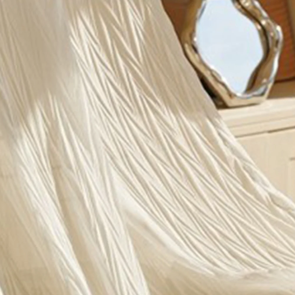 2024 New Beige Color Wrinkle Texture Transparent Pleated Gauze Sheer Curtain for The Living Room Window