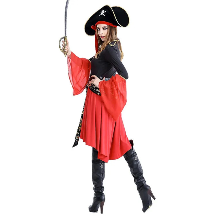 Wholesale Carnival Cosplay Skull Pirate Costume Women Red Sexy Luxury Pirate Fancy Dress Costume