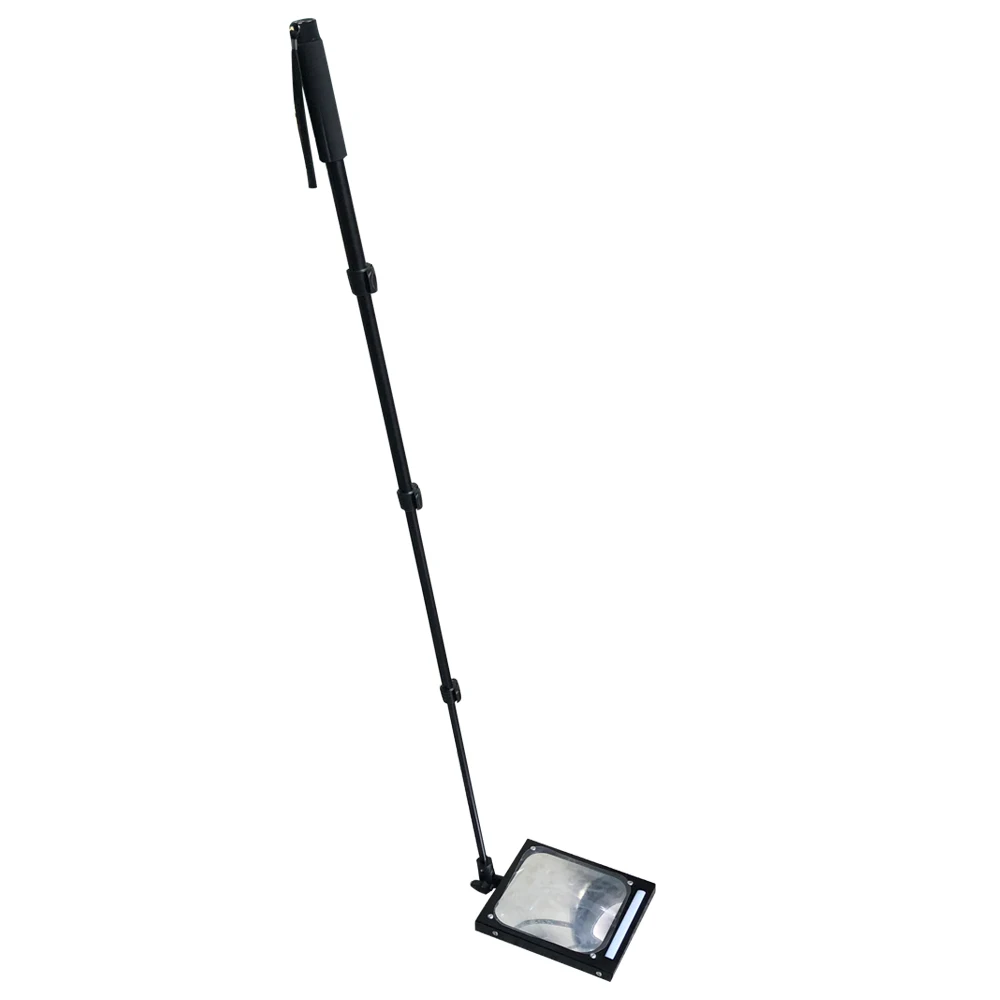 Light weight vehicle undercarriage magnifying inspection mirror with LED