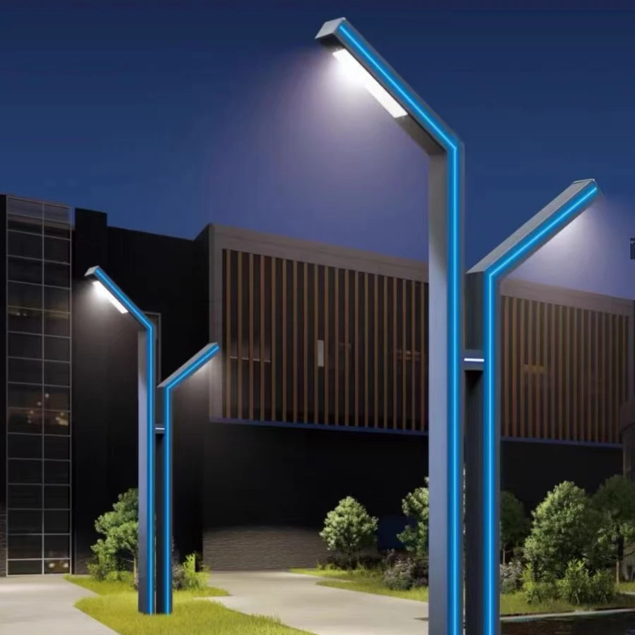 Modern style high-quality aluminum pole 4m double head side blue light strip street light IP65 waterproof LED courtyard light